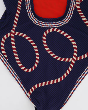 Hermès Navy and Red Canoe Print One-Piece Swimsuit Size FR 40 (UK 12) RRP £600