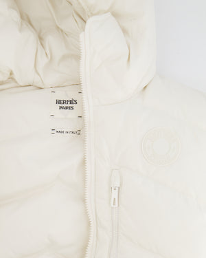 Hermès White Sleeveless Cropped Puffer Jacket with Logo Detail Size FR 38 (UK 10) RRP £2,400