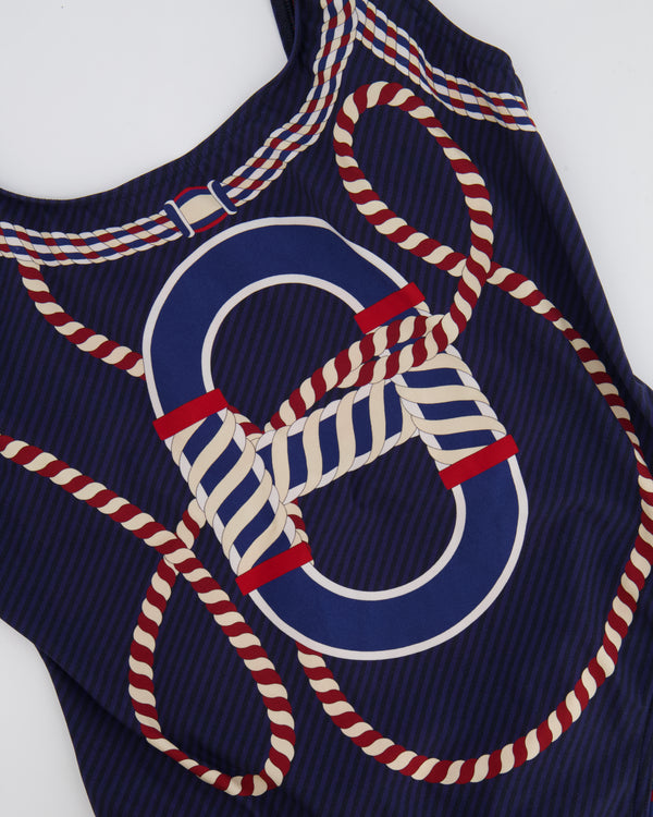 Hermès Navy and Red Canoe Print One-Piece Swimsuit Size FR 40 (UK 12) RRP £600