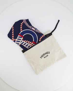 Hermès Navy and Red Canoe Print One-Piece Swimsuit Size FR 40 (UK 12) RRP £600