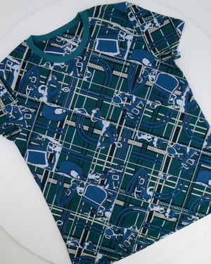 Hermès Green and Blue "Tartan et Chaines Milano" T-Shirt Size FR 36 (UK 8) RRP £680