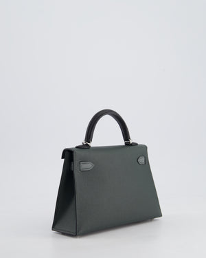 *NEW COLOUR* Hermès Mini Kelly II Tricolour 20cm Bag In Vert Mangrove, Vert Amande and Noir Epsom Leather with Palladium Hardware