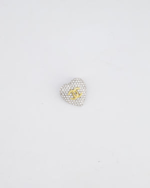 Chanel Crystal Heart Brooch With Gold CC Logo and Hardware