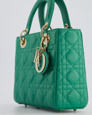 Christian Dior Green Small Lady Dior Bag in Cannage Lambskin with Champagne Gold Hardware