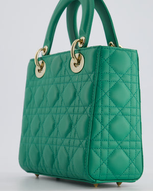 Christian Dior Green Small Lady Dior Bag in Cannage Lambskin with Champagne Gold Hardware