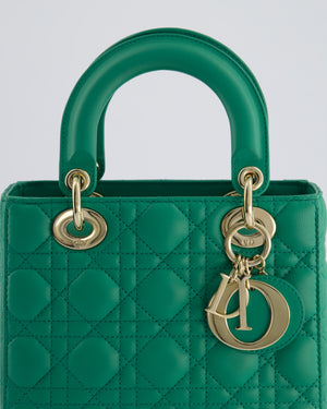 Christian Dior Green Small Lady Dior Bag in Cannage Lambskin with Champagne Gold Hardware