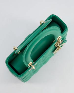 Christian Dior Green Small Lady Dior Bag in Cannage Lambskin with Champagne Gold Hardware