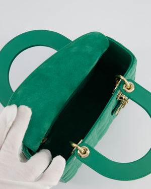 Christian Dior Green Small Lady Dior Bag in Cannage Lambskin with Champagne Gold Hardware