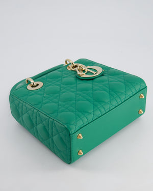 Christian Dior Green Small Lady Dior Bag in Cannage Lambskin with Champagne Gold Hardware