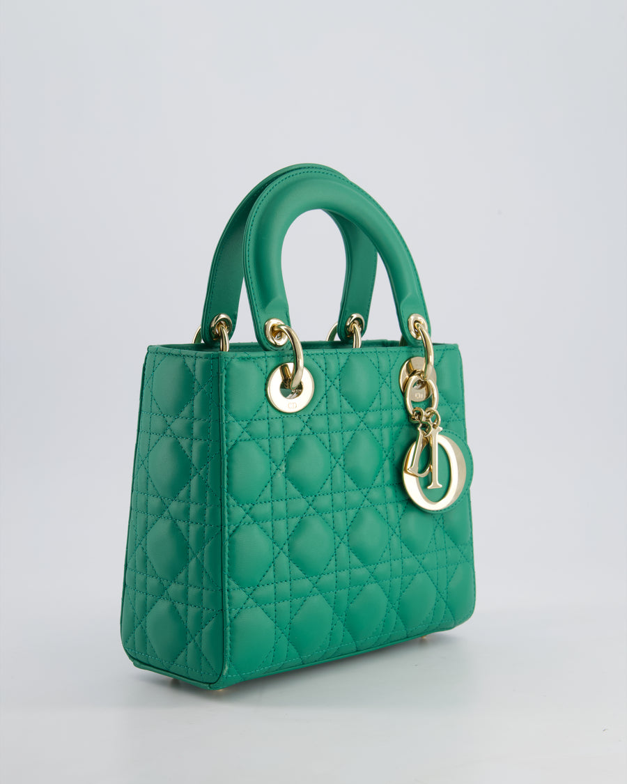 Christian Dior Green Small Lady Dior Bag in Cannage Lambskin with Champagne Gold Hardware