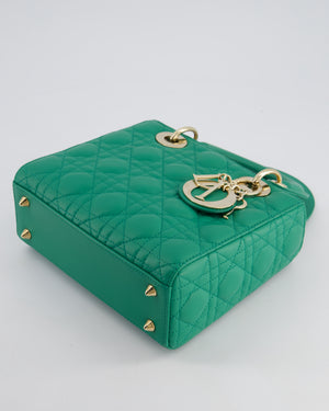 Christian Dior Green Small Lady Dior Bag in Cannage Lambskin with Champagne Gold Hardware
