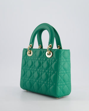 Christian Dior Green Small Lady Dior Bag in Cannage Lambskin with Champagne Gold Hardware