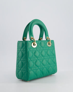 Christian Dior Green Small Lady Dior Bag in Cannage Lambskin with Champagne Gold Hardware