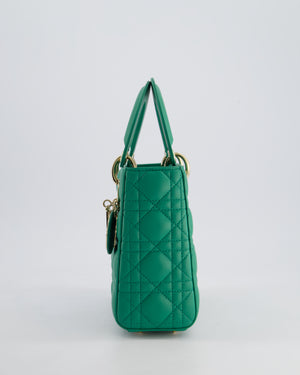 Christian Dior Green Small Lady Dior Bag in Cannage Lambskin with Champagne Gold Hardware