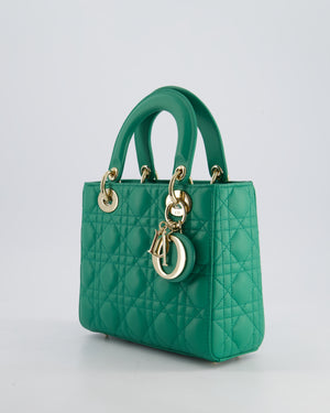 Christian Dior Green Small Lady Dior Bag in Cannage Lambskin with Champagne Gold Hardware