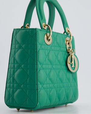 Christian Dior Green Small Lady Dior Bag in Cannage Lambskin with Champagne Gold Hardware