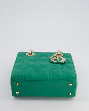 Christian Dior Green Small Lady Dior Bag in Cannage Lambskin with Champagne Gold Hardware