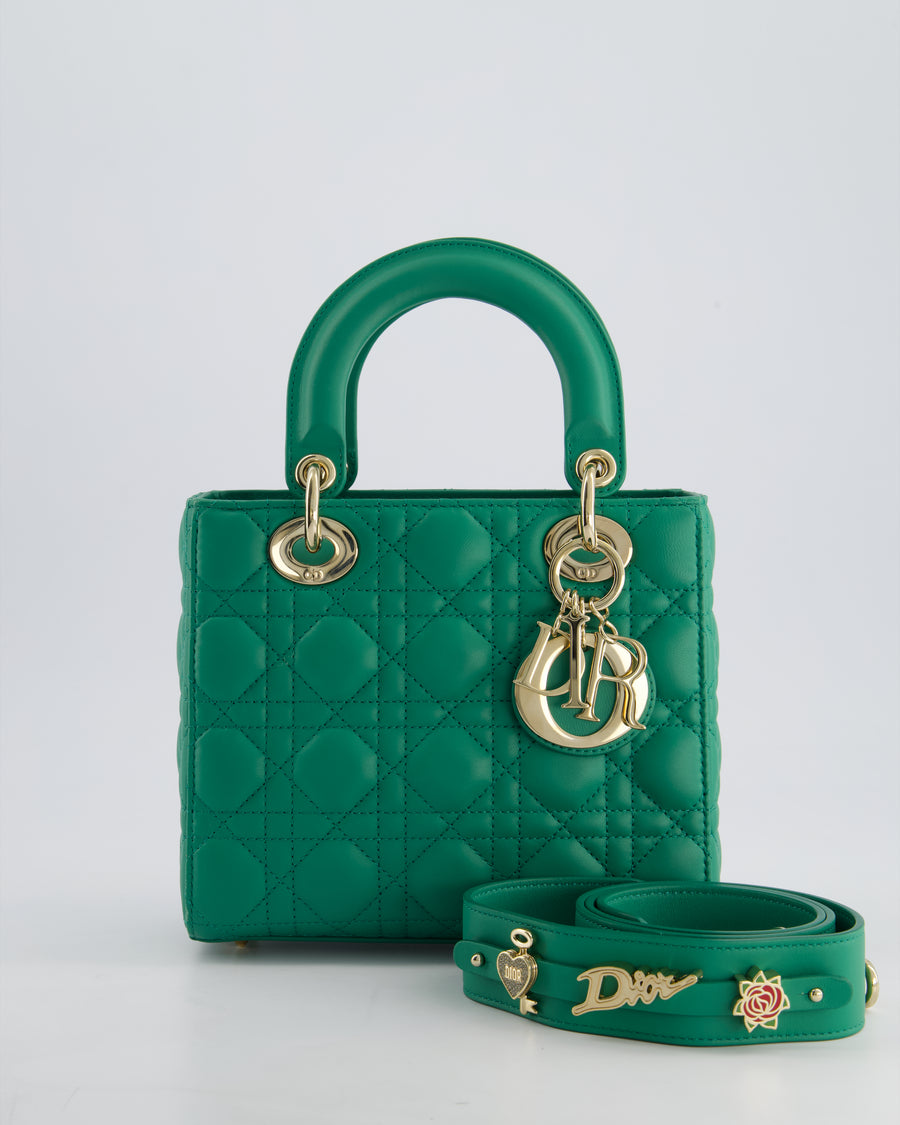 Christian Dior Green Small Lady Dior Bag in Cannage Lambskin with Champagne Gold Hardware