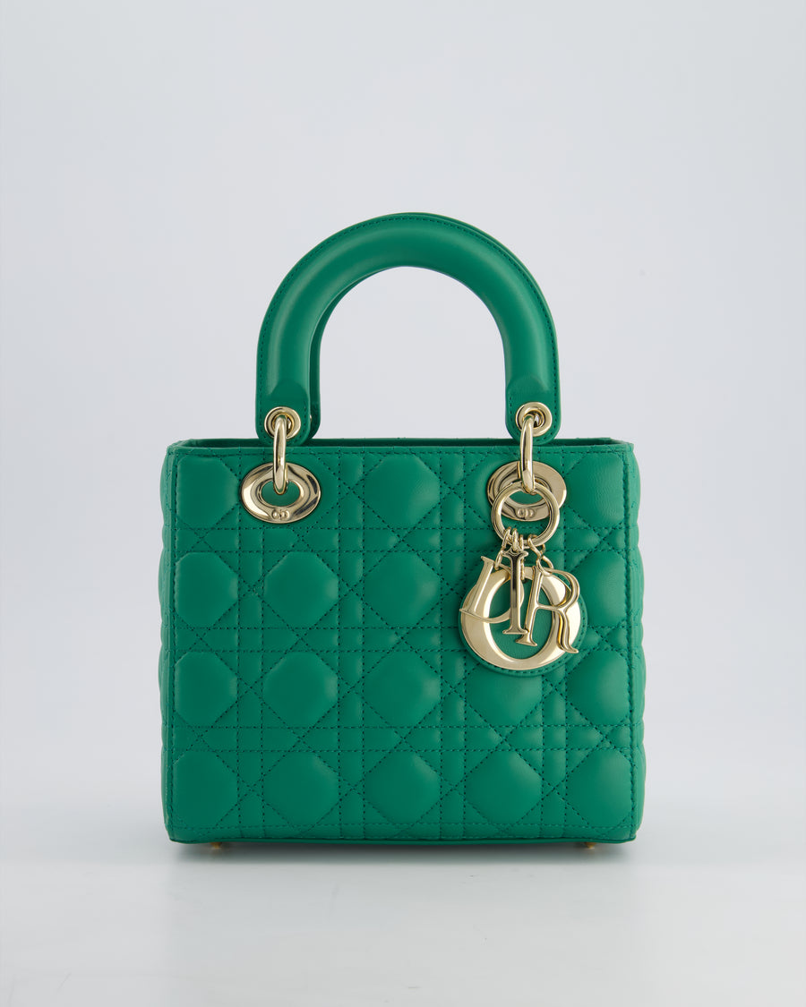 Christian Dior Green Small Lady Dior Bag in Cannage Lambskin with Champagne Gold Hardware