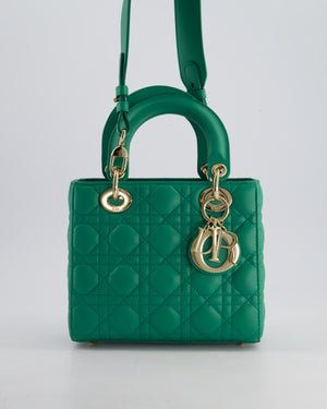 Christian Dior Green Small Lady Dior Bag in Cannage Lambskin with Champagne Gold Hardware