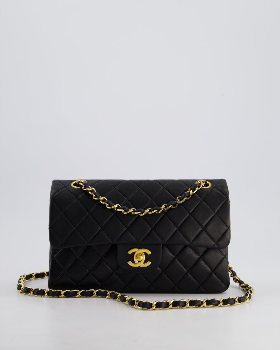 *PERFECT VINTAGE* Chanel Vintage Black Small Classic Double Flap Bag in Lambskin Leather with 24k Gold Hardware