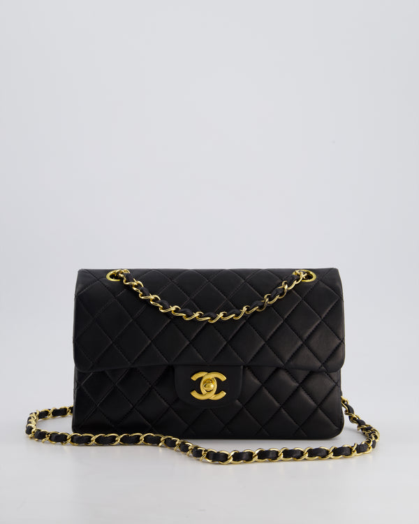 *PERFECT VINTAGE* Chanel Vintage Black Small Classic Double Flap Bag in Lambskin Leather with 24k Gold Hardware