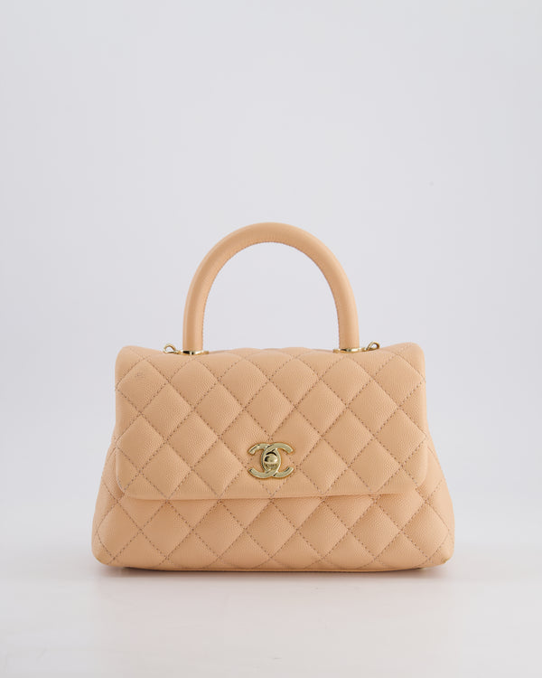 Chanel Small Peach Ice Tea Coco Flap Top Handle Bag in Caviar Quilted Leather with Champagne Gold Hardware