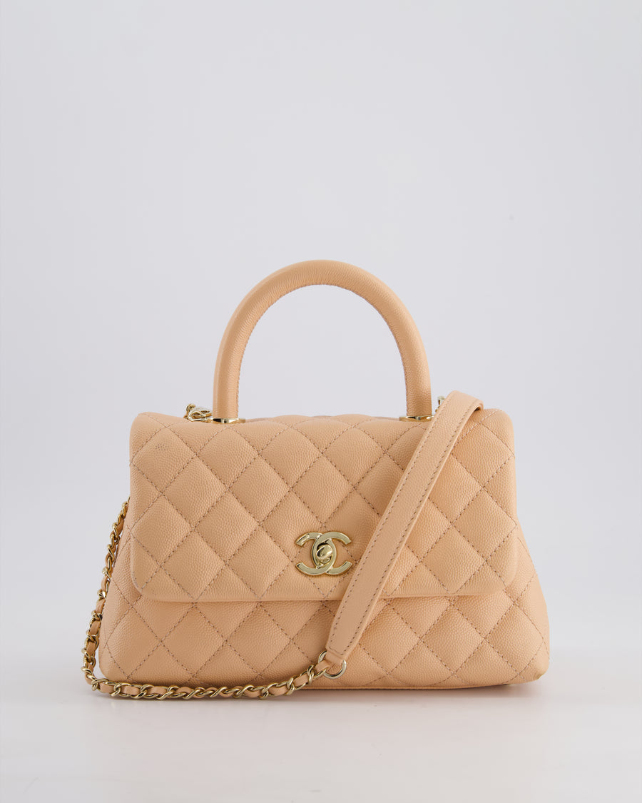Chanel Small Peach Ice Tea Coco Flap Top Handle Bag in Caviar Quilted Leather with Champagne Gold Hardware