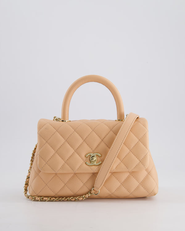 Chanel Small Peach Ice Tea Coco Flap Top Handle Bag in Caviar Quilted Leather with Champagne Gold Hardware