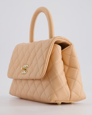 Chanel Small Peach Ice Tea Coco Flap Top Handle Bag in Caviar Quilted Leather with Champagne Gold Hardware