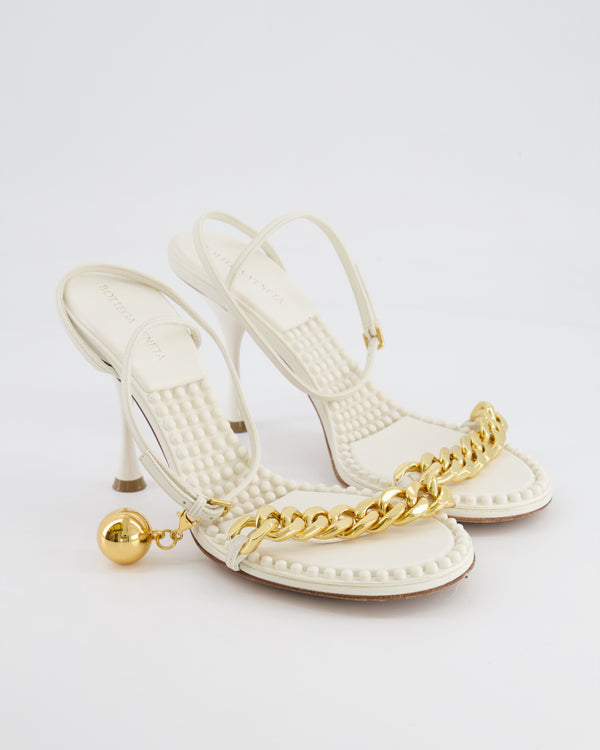 Bottega Veneta White Dot Leather Sandal Heels with Gold Details Size EU 39 RRP £1,350