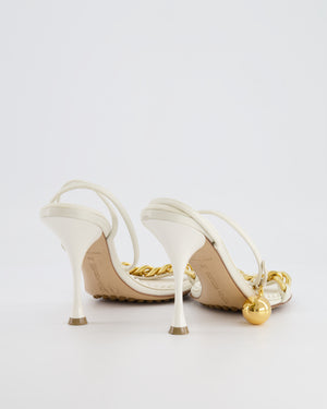 Bottega Veneta White Dot Leather Sandal Heels with Gold Details Size EU 39 RRP £1,350