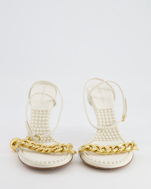 Bottega Veneta White Dot Leather Sandal Heels with Gold Details Size EU 39 RRP £1,350