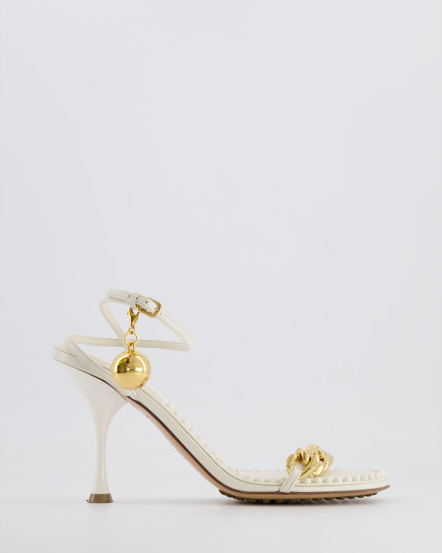 Bottega Veneta White Dot Leather Sandal Heels with Gold Details Size EU 39 RRP £1,350
