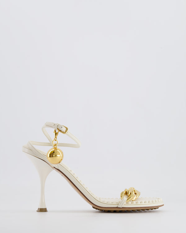 Bottega Veneta White Dot Leather Sandal Heels with Gold Details Size EU 39 RRP £1,350