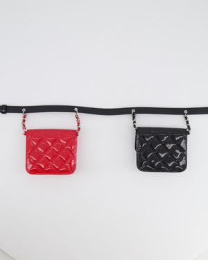 Chanel Cruise 2020 Black and Red Patent Leather Mini Dual Twin Belt Bag