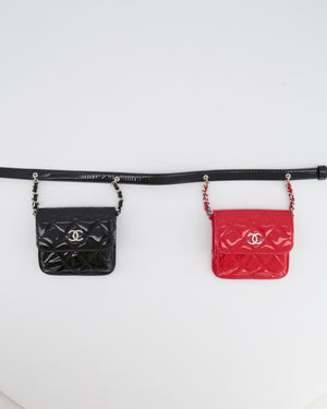 Chanel Cruise 2020 Black and Red Patent Leather Mini Dual Twin Belt Bag