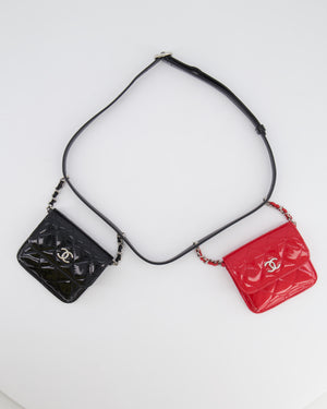Chanel Cruise 2020 Black and Red Patent Leather Mini Dual Twin Belt Bag