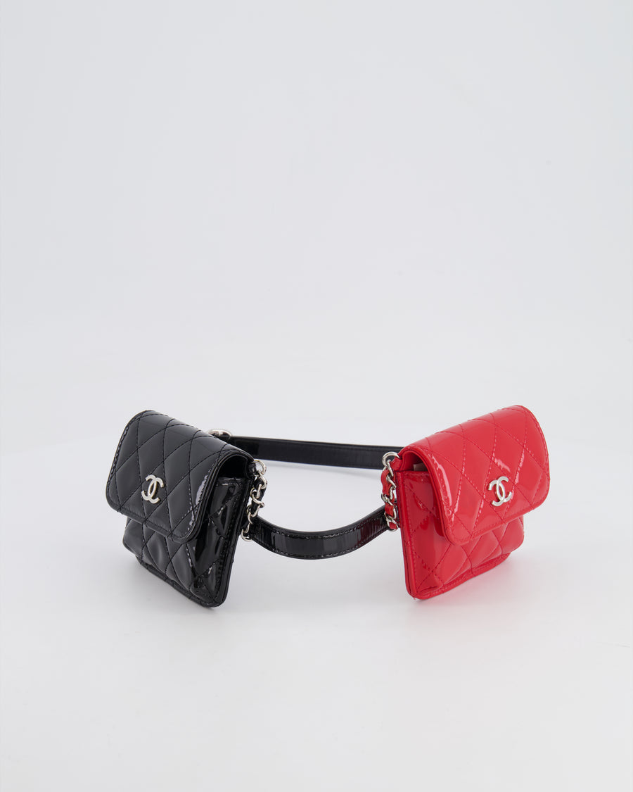 Chanel Cruise 2020 Black and Red Patent Leather Mini Dual Twin Belt Bag