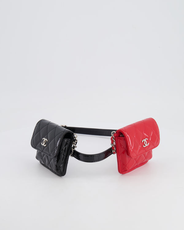 Chanel Cruise 2020 Black and Red Patent Leather Mini Dual Twin Belt Bag