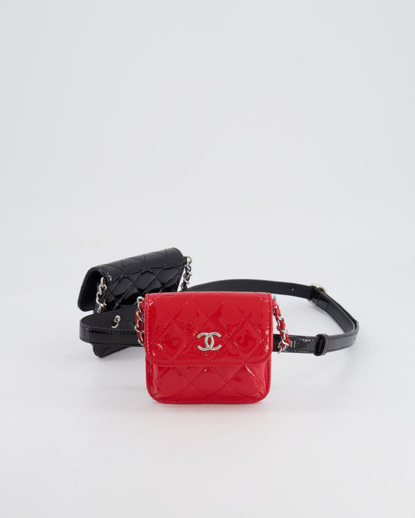 Chanel Cruise 2020 Black and Red Patent Leather Mini Dual Twin Belt Bag