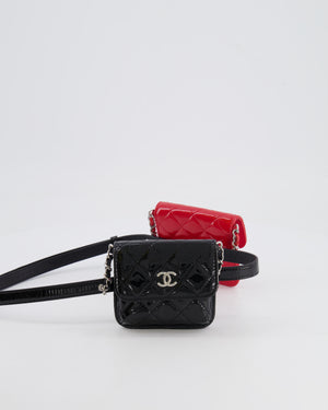 Chanel Cruise 2020 Black and Red Patent Leather Mini Dual Twin Belt Bag