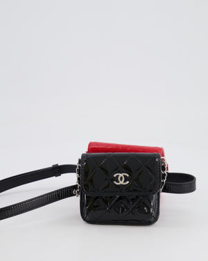 Chanel Cruise 2020 Black and Red Patent Leather Mini Dual Twin Belt Bag