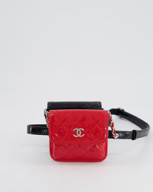 Chanel Cruise 2020 Black and Red Patent Leather Mini Dual Twin Belt Bag