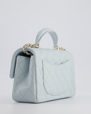 Chanel Baby Blue Mini Rectangular Top Handle Bag in Lambskin Leather with Champagne Gold Hardware