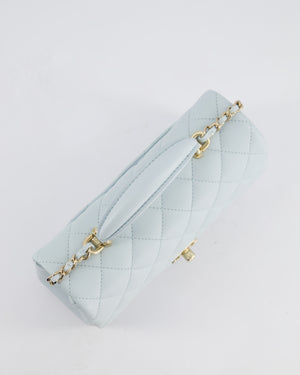 Chanel Baby Blue Mini Rectangular Top Handle Bag in Lambskin Leather with Champagne Gold Hardware