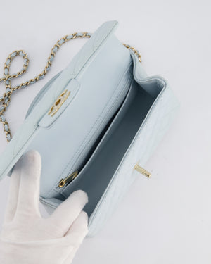 Chanel Baby Blue Mini Rectangular Top Handle Bag in Lambskin Leather with Champagne Gold Hardware