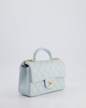 Chanel Baby Blue Mini Rectangular Top Handle Bag in Lambskin Leather with Champagne Gold Hardware