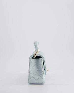 Chanel Baby Blue Mini Rectangular Top Handle Bag in Lambskin Leather with Champagne Gold Hardware
