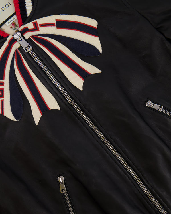 Gucci Black, Red and Cream Lambskin Leather Jacket with Logo Detail Size IT 44 (UK 12)